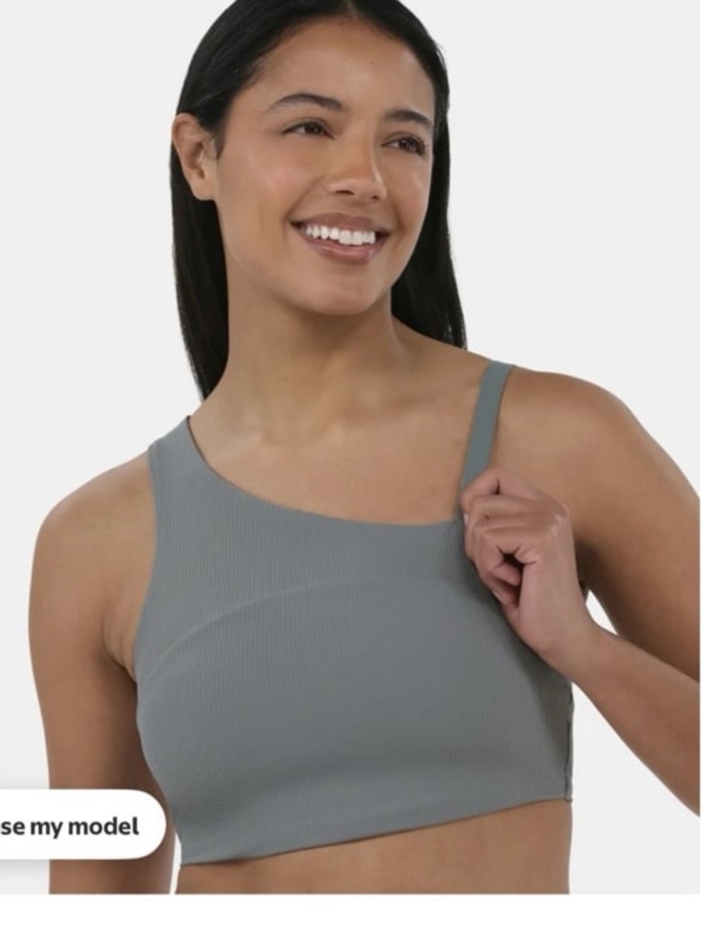 Avia, Asymmetrical Ribbed Sports Bra, Grayed Teal/Green, Small, NWOT! - Picture 2 of 5